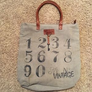 Tan Canvas Tote/Purse w/ Leather Handles & Detaili